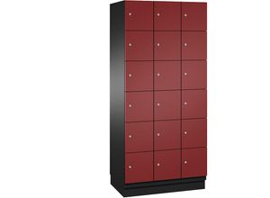 4059369645649 - CAMBIO Schließfachschrank mit Stahlblech-Türen 18 Fächer Breite 900 mm Korpus schwarzgrau   Tür rubinrot