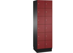 4059369471583 - CAMBIO Schließfachschrank mit Stahlblech-Türen 12 Fächer Breite 600 mm Korpus schwarzgrau   Tür rubinrot