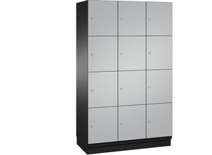 4059369464042 - CAMBIO Schließfachschrank mit Stahlblech-Türen 12 Fächer Breite 1200 mm Korpus schwarzgrau   Tür weißaluminium Fachhöhe 4625 mm