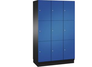 4059369456733 - CAMBIO Schließfachschrank mit Stahlblech-Türen 9 Fächer Breite 1200 mm Korpus schwarzgrau   Tür enzianblau