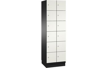 4059369471453 - CAMBIO Schließfachschrank mit Stahlblech-Türen 12 Fächer Breite 600 mm Korpus schwarzgrau   Tür reinweiß