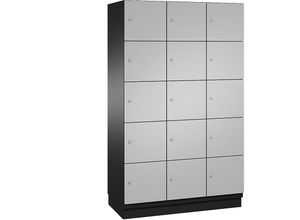 4059369469184 - CAMBIO Schließfachschrank mit Stahlblech-Türen 15 Fächer Breite 1200 mm Korpus schwarzgrau   Tür weißaluminium