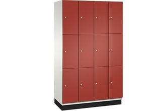 4059369457044 - CAMBIO Schließfachschrank mit Stahlblech-Türen 12 Fächer Breite 1200 mm Korpus reinweiß   Tür feuerrot Fachhöhe 6166 mm