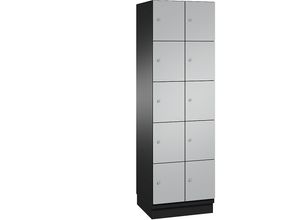 4059369468231 - CAMBIO Schließfachschrank mit Stahlblech-Türen 10 Fächer Breite 600 mm Korpus schwarzgrau   Tür weißaluminium