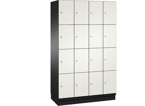 4059369444709 - CAMBIO Schließfachschrank mit Stahlblech-Türen 16 Fächer Breite 1200 mm Korpus schwarzgrau   Tür reinweiß