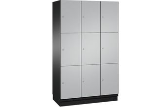 4059369456719 - CAMBIO Schließfachschrank mit Stahlblech-Türen 9 Fächer Breite 1200 mm Korpus schwarzgrau   Tür weißaluminium