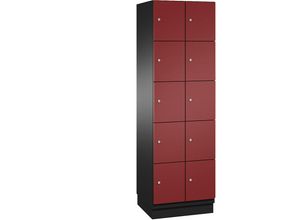 4059369468262 - CAMBIO Schließfachschrank mit Stahlblech-Türen 10 Fächer Breite 600 mm Korpus schwarzgrau   Tür rubinrot