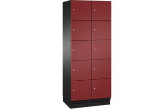 4059369468613 - CAMBIO Schließfachschrank mit Stahlblech-Türen 10 Fächer Breite 800 mm Korpus schwarzgrau   Tür rubinrot