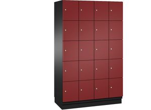 4059369469979 - CAMBIO Schließfachschrank mit Stahlblech-Türen 20 Fächer Breite 1200 mm Korpus schwarzgrau   Tür rubinrot