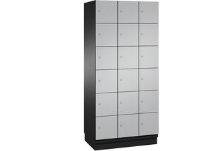 4059369645618 - CAMBIO Schließfachschrank mit Stahlblech-Türen 18 Fächer Breite 900 mm Korpus schwarzgrau   Tür weißaluminium