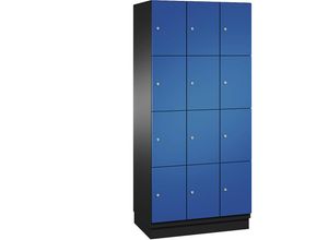 4059369463328 - CAMBIO Schließfachschrank mit Stahlblech-Türen 12 Fächer Breite 900 mm Korpus schwarzgrau   Tür enzianblau