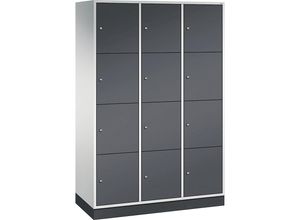 4025314892925 - INTRO Stahl-Schließfachschrank Fachhöhe 435 mm BxT 1220 x 500 mm 12 Fächer Korpus lichtgrau Türen schwarzgrau