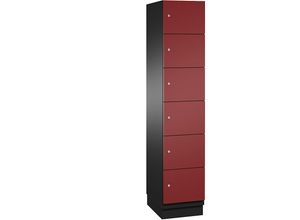 4059369471101 - CAMBIO Schließfachschrank mit Stahlblech-Türen 6 Fächer Breite 400 mm Korpus schwarzgrau   Tür rubinrot