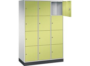 4056211302545 - INTRO Stahl-Schließfachschrank Fachhöhe 435 mm BxT 1220 x 500 mm 12 Fächer Korpus lichtgrau Türen viridingrün