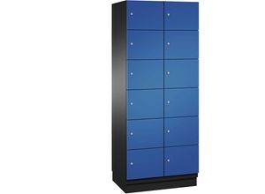 4059369472238 - CAMBIO Schließfachschrank mit Stahlblech-Türen 12 Fächer Breite 800 mm Korpus schwarzgrau   Tür enzianblau