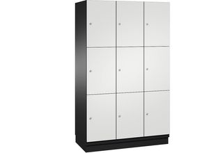 4059369456726 - CAMBIO Schließfachschrank mit Stahlblech-Türen 9 Fächer Breite 1200 mm Korpus schwarzgrau   Tür lichtgrau