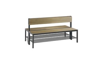 4063332799918 - Sitzbank Basic Plus 2-seitig mit Rückenlehne & Schuhrost 4-Fußgestell schwarzgrau RAL 7021 B 1500 mm Dekor Eiche Ser