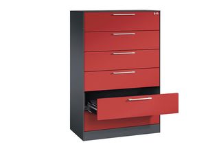 4062084824268 - Karteischrank ASISTO Höhe 1292 mm mit 6 Schüben DIN A5 quer schwarzgrau feuerrot 4062084824268 - Karteischrank ASISTO Höhe 1292 mm mit 6 Schüben DIN A5 quer schwarzgrau feuerrot