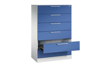 4062084824367 - Karteischrank ASISTO Höhe 1292 mm mit 6 Schüben DIN A5 quer lichtgrau enzianblau
