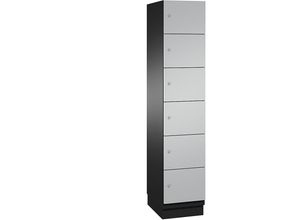 4059369471064 - CAMBIO Schließfachschrank mit Stahlblech-Türen 6 Fächer Breite 400 mm Korpus schwarzgrau   Tür weißaluminium