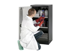 4250101135149 - asecos Labor-Chemikalienschrank 1-türig halbhoch 2 Fachböden mit Sichtfenster grau