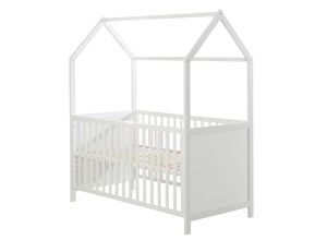 4005317325576 - Hausbett 70 x 140 cm FSC zertifiziert Kombi-Kinderbett weiß 3-fach verstellbar umbaubar