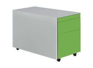 4250633325957 - mauser Schubladencontainer mit Rollen HxT 570 x 800 mm 1 Materialschub 1 Hängeregistratur weißaluminium   gelbgrün   weißaluminium