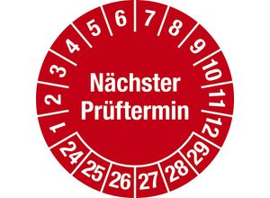 4061466071436 - Nächster Prüftermin Mehrjahreszahlen Dokumentenfolie für ölhaltige Untergründe Ø 30 mm VE 10 Stk 24 - 29 rot