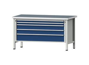 4014641018238 - Werkbank mit XL XXL-Schubladen Gestellbauweise Breite 1500 mm 5 Schubladen Universalplatte Front enzianblau