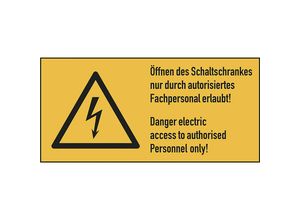 4061466044157 - Mehrsprachige Kombischilder mit Text für Elektroeinsatzbereiche Öffnen des Schaltschrankes nur durch autorisiertes Fachpersonal erlaubt! VE 10 Stk Folie LxH 100 x 50 mm