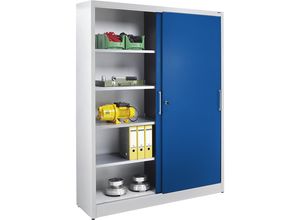 4250633345542 - eurokraft basic Schiebetürenschrank Stahlkorpus HxBxT 1950 x 1500 x 500 mm grau blau