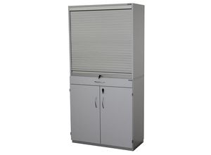 4061753011756 - eurokraft pro Sortierschrank mit Rollladen und Unterbauschrank HxBxT 1864 x 913 x 440 mm 18 Fächer lichtgrau RAL 7035