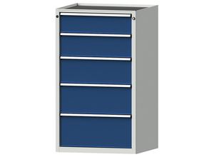 4014641058579 - Schubladenschrank BxT 760 x 675 mm 5 Schubladen Höhe 1280 mm Front enzianblau