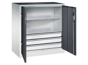 4064615139070 - Werkstatt-Beistellschrank mit Flügeltüren und Schubladen HxBxT 1000 x 930 x 500 mm lichtgrau schwarzgrau 4064615139070 - Werkstatt-Beistellschrank mit Flügeltüren und Schubladen HxBxT 1000 x 930 x 500 mm lichtgrau schwarzgrau