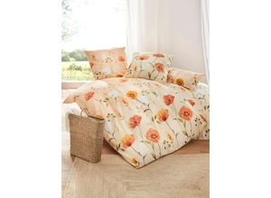 8941102394555 - Bettwäsche HEINE HOME WITT-PBK-Bettwäsche-temporär Gr B L 135 cm x 200 cm 2 tlg Satin B L 40 cm x 80 cm bunt (apricot oliv gemustert) Satin-Bettwäsche