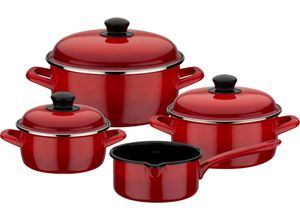 4005643190114 - Topf-Set Red Shadow Emaille (Set 7-tlg je 1 Kochtopf 16 20 24 cm 1x Stielkasserolle 16 cm) Induktion rot