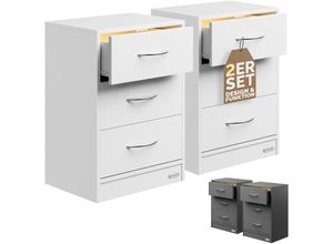 4251779129485 - Nachttisch Eloise 3 Schubladen Kabelführung Wandbefestigung Boxspringbett Schlafzimmer Nachtschrank Nachtkonsole Nachtkommode Holz 54x39x28cm 2er Set