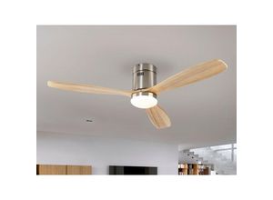 8435435332679 - Schuller Siroco Ultraleiser Deckenventilator mit 6 Geschwindigkeiten satiniertem Nickel Holzflügel mit LED-Licht Fernbedienung Timer und