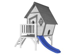 8717973933779 - Spielhaus Cabin xl in Weiß mit Rutsche in Blau Stelzenhaus aus fsc Holz für Kinder Kleiner Spielturm für den Garten - Grau - AXI