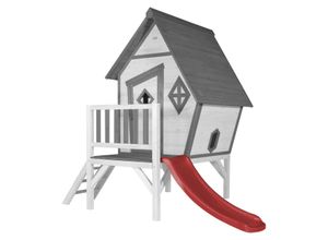 8717973933595 - Spielhaus Cabin xl in Weiß mit Rutsche in Rot Stelzenhaus aus fsc Holz für Kinder Kleiner Spielturm für den Garten - Weiß - AXI