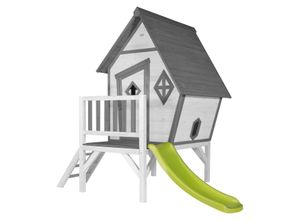 8717973938873 - Spielhaus Cabin xl in Weiß mit hellgrüner Rutsche Stelzenhaus aus fsc Holz für Kinder Kleiner Spielturm für den Garten - Grau - AXI