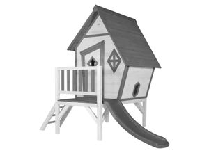 8717973938033 - Spielhaus Cabin xl in Weiß mit Rutsche in Grau Stelzenhaus aus fsc Holz für Kinder Kleiner Spielturm für den Garten - Grau - AXI