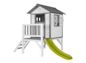 8717973938910 - - Spielhaus Beach Lodge xl in Weiß mit hellgrüner Rutsche | Stelzenhaus aus fsc Holz für Kinder | Kleiner Spielturm für den Garten - Weiß