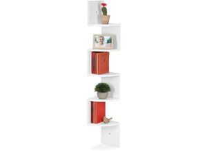 4052025447601 - Eckregal 5 Ablagen hbt 122 x 195 x 195 cm hängendes Bücherregal Zickzack-Design Wandregal mdf weiß - Relaxdays