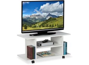 4052025259556 - Tv Board mit Rollen 4 offene Ablagen fahrbarer Couchtisch für Geräte CDs DVDs hbt 40 x 80 x 40 cm weiß - Relaxdays