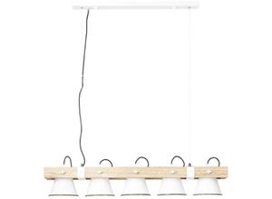 4004353349966 - Lampe Plow Pendelleuchte 5flg weiß holz hell 5x A60 E27 10W geeignet für Normallampen (nicht enthalten) Köpfe schwenkbar - weiß - Brilliant