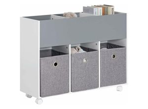 4251388621554 - KMB61-HG Kinderregal mit 3 Stoffboxen Bücherregal Kinderzimmer Regal mit Rollen Kinder Aufbewahrungsregal für Kinder Spielzeug-Organizer Hellgrau bht