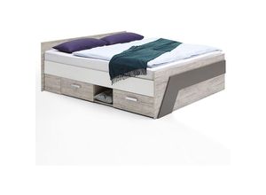 4251581558466 - Lomadox - Jugendbett 140x200 cm LEEDS-10 mit 2 Schubkästen Sandeiche Nb weiß Lava b x h x t ca 145 x 695 x 2045cm - grau