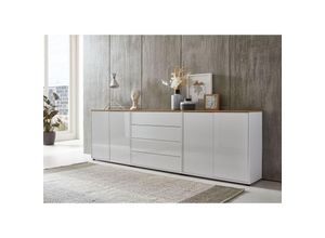 4260593579765 - Bmg Möbel - Kommode Mailand Set 5 Artisan (in weiß-Oberboden Artisan Eiche Hochglanz weiß) Schubladenkommode Anrichte Sideboard - Weiß