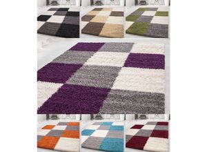 Image of Stilvoller Hochflor-Teppich mit zeitgemäßem Karo-Muster, Shaggy-Teppich